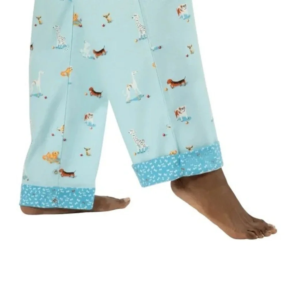 NWT Munki Munki Womens Blue Dogs‎ Notch Flannel Pajama Set XXL  Classic Cozy